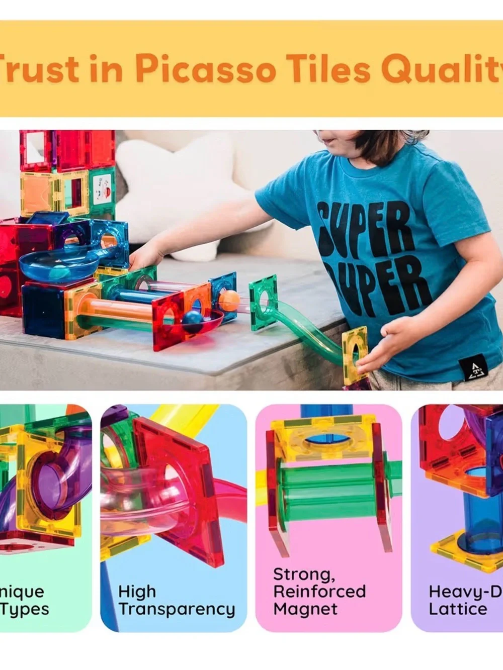 Picasso Tiles/Magnetic Tiles Multicolor Magnetic Marble Run Building Set